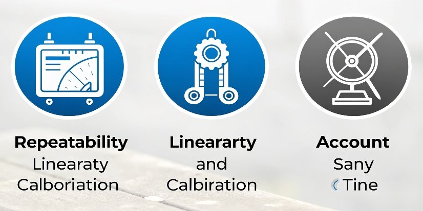 Repeatability, Linearity, and Calibration An infographic showcasing icons for Repeatability, Linearity, and Calibration.
