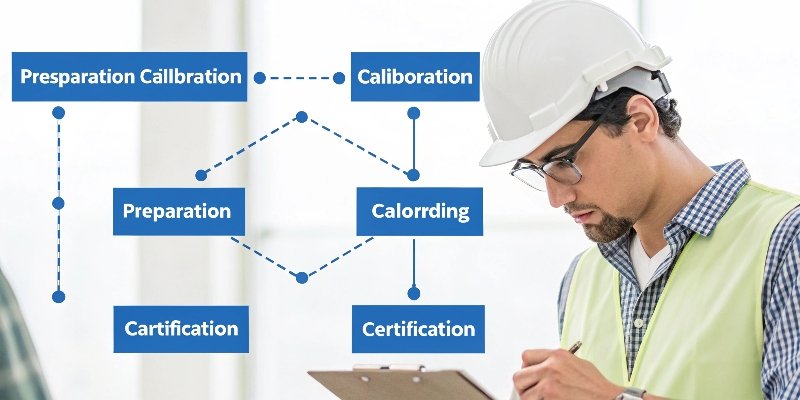 A flowchart illustrating the step-by-step process of metrological calibration from preparation to certification.