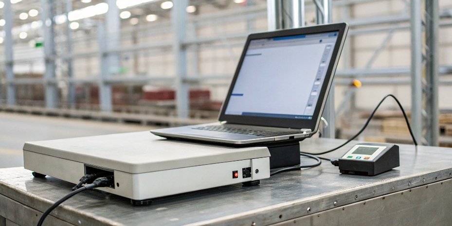 Counting Scale ERP Integration A counting scale connected to a computer running ERP software