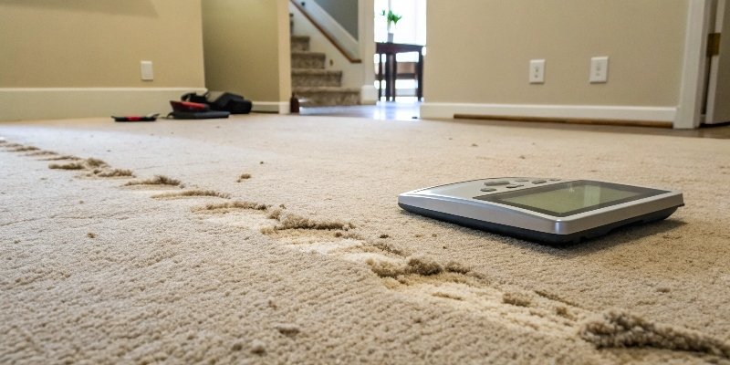 Scale on an Uneven Surface A digital scale placed on an uneven carpeted floor.