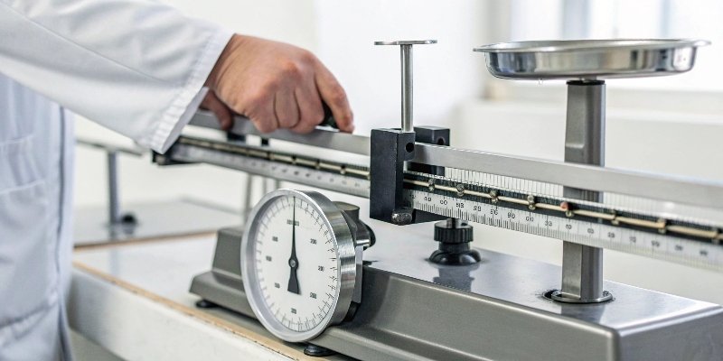 Accurate Scale Brands A precision weight being placed on a scale for calibration