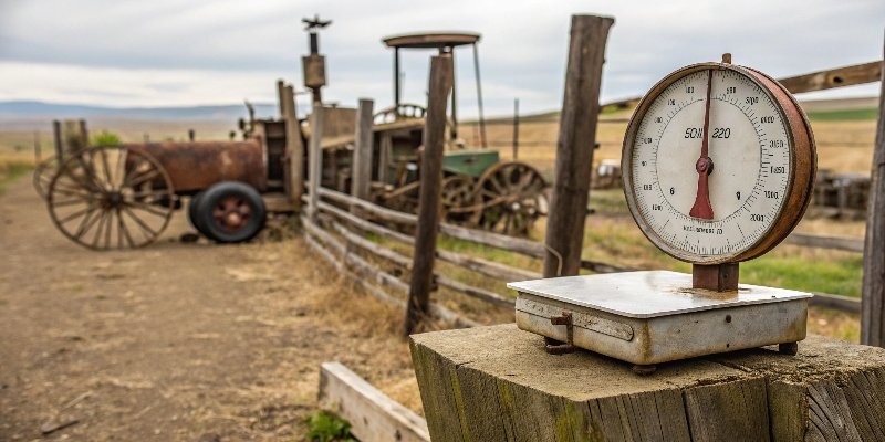 Simple Analog Scale A simple mechanical analog scale in a rustic setting