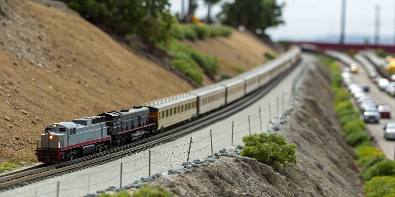 Importance of Model Weight A model train successfully pulling a long line of cars up an incline, showing good traction.