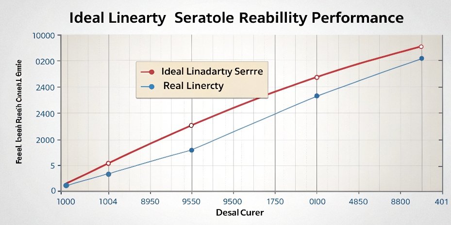 Interpreting Linearity and Repeatability A chart showing a straight line for ideal linearity and a slightly curved line for actual scale performance, highlighting the deviation.