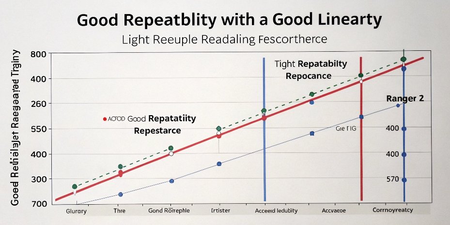 Understanding Scale Repeatability and Linearity A chart showing the difference between good repeatability (tight grouping) and good linearity (accurate across a range)