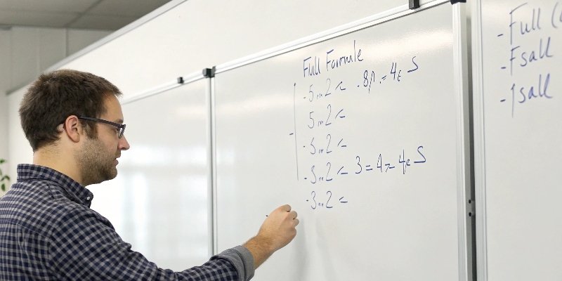 Calculating Full Scale Accuracy A formula on a whiteboard: 100 kg x 0.005 = 0.5 kg, explaining Full Scale Accuracy.