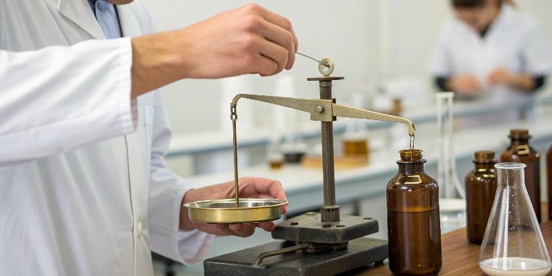 Person calibrating a scale using the indicator and a test weight