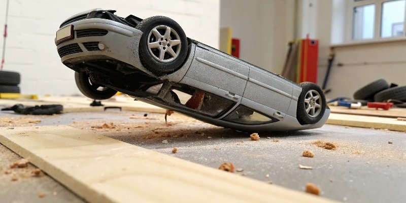 Common Weighting Mistakes A model car tipped over on its side, illustrating poor balance and stability.