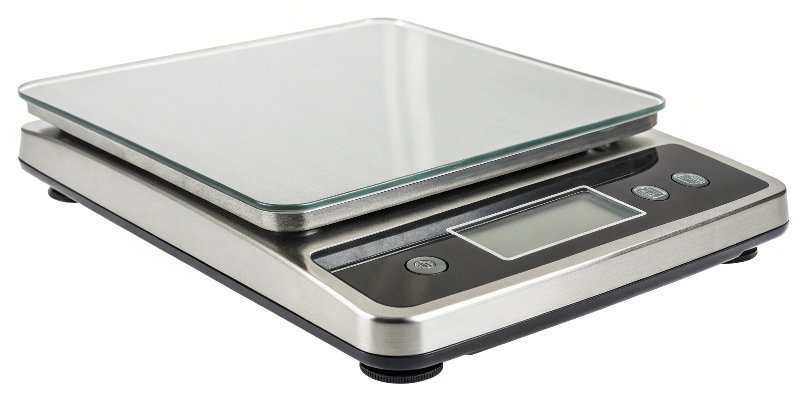 High-Quality Kitchen Scale A high-quality kitchen scale with a stainless steel platform and clear display.