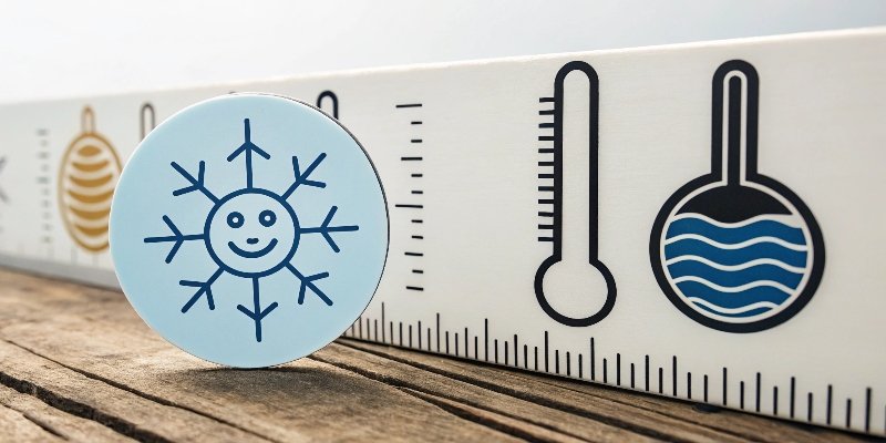An infographic highlighting temperature, air flow, and vibration icons pointing towards a scale.