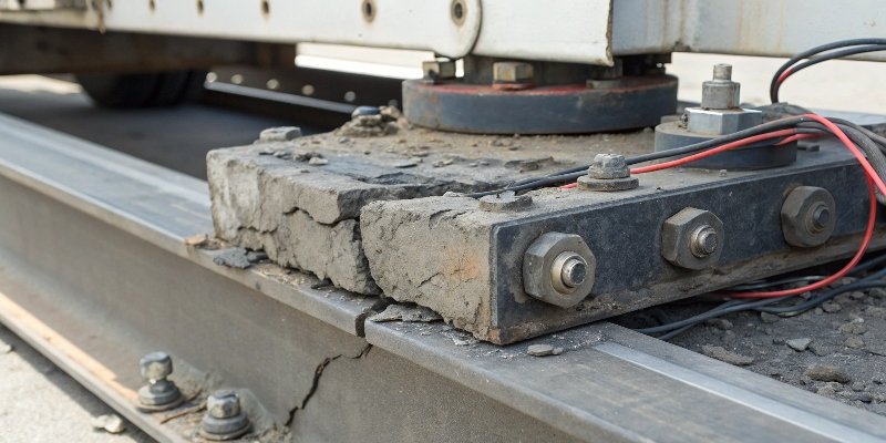 Damaged Truck Scale Load Cell A close-up view of a damaged load cell from a truck scale.