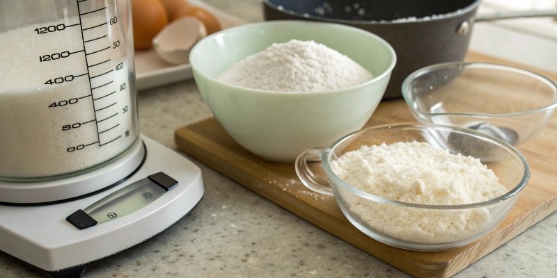 Comparing Scale Precision A kitchen scale displaying '5g' next to an analytical balance displaying '5.0031g'.