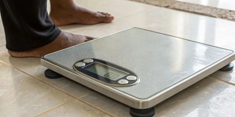 Digital Scale with Double Weight Error A digital scale showing a clearly incorrect double weight reading.