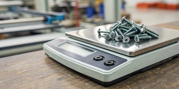 Digital Counting Scale for Parts A digital counting scale with a pile of screws on its platform