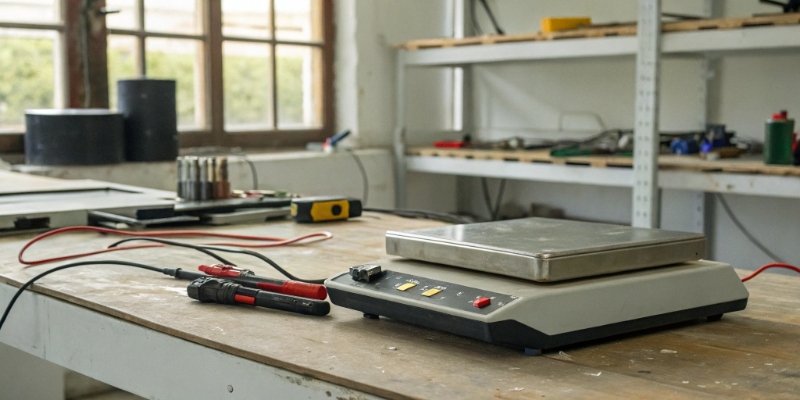 Digital scale not working A non-functional digital scale on a workbench
