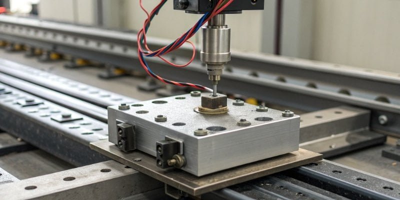 A close-up of an industrial load cell being tested