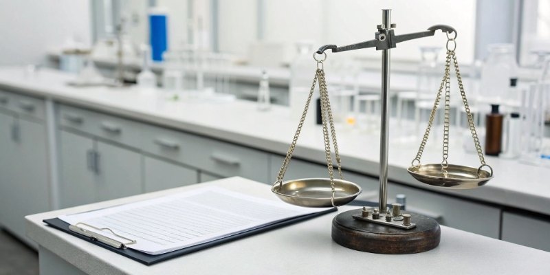 Certificate of Conformity for Lab Balance A laboratory balance with a certificate of conformity document next to it