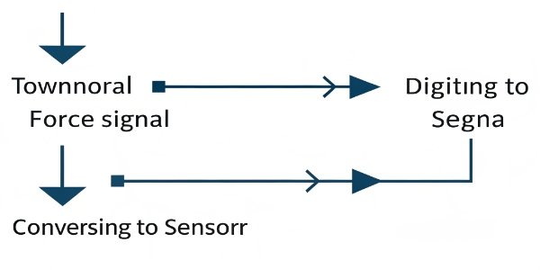 A simple diagram showing force being converted to a digital signal for a weighing scale.