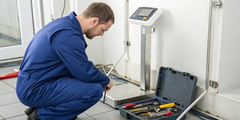 Diagnosing Scale Error Codes A technician diagnosing a weighing scale with error codes.