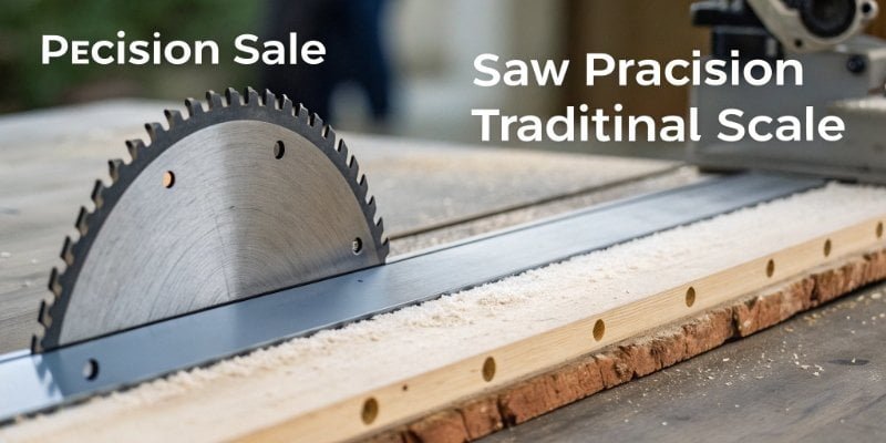 SAW Technology Precision A graphic showing the high precision of a SAW scale compared to a traditional scale