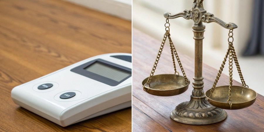Static vs. Dynamic Sensitivity A split image showing a static weighing scale on one side and a dynamic vibration sensor on the other.