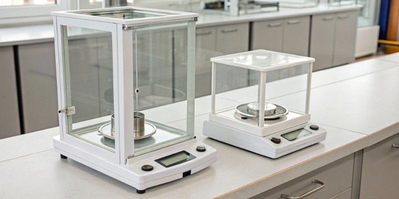 Analytical Balance vs. Top-Loader Balance An analytical balance next to a top-loading balance showing the design difference