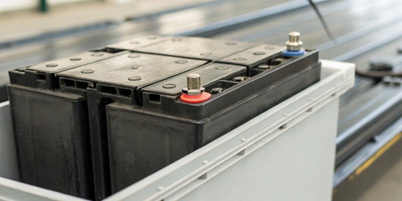 Battery compartment of an industrial scale A close-up of a battery compartment in an industrial scale.