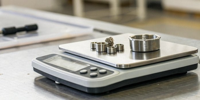 Inaccurate Electronic Counting Scale A close-up of a digital counting scale with small parts on its platform.