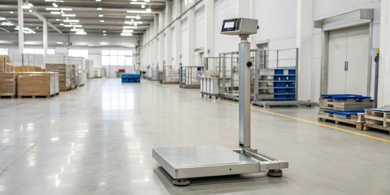A well-maintained industrial digital scale in a clean factory setting.