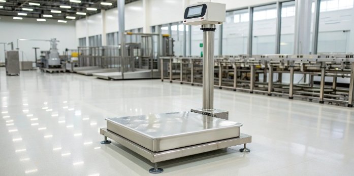 Maintained Digital Scale A well-maintained industrial digital scale in a clean factory setting