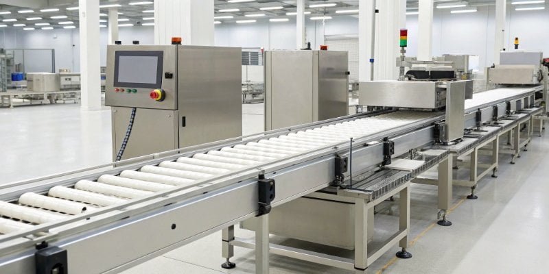 A modern counting checkweigher in a clean factory setting