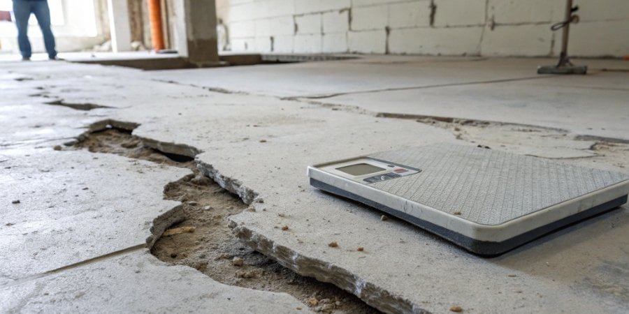 Floor scale on uneven ground A floor scale on a visibly uneven concrete floor