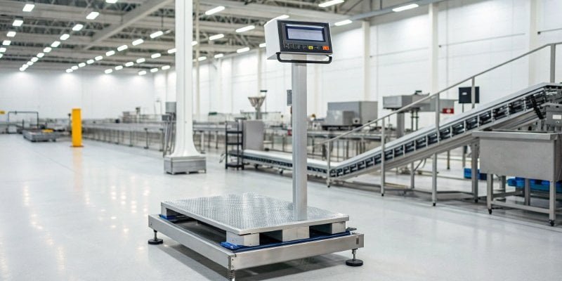 Industrial Scale in Action A modern industrial scale in a clean factory setting