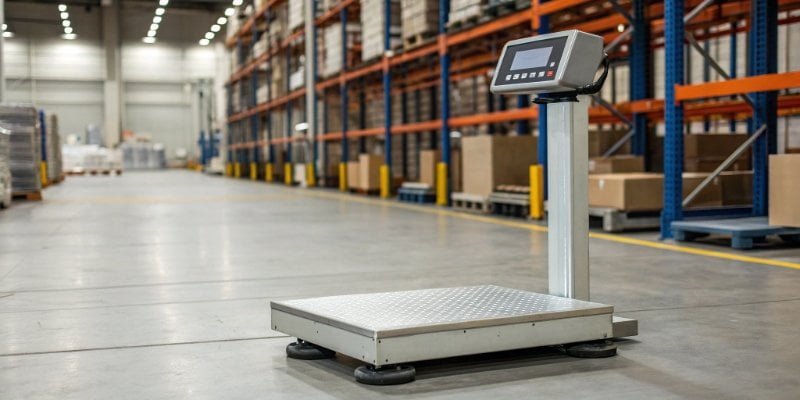 Inconsistent Industrial Scale Reading A digital industrial scale showing a fluctuating reading in a warehouse setting