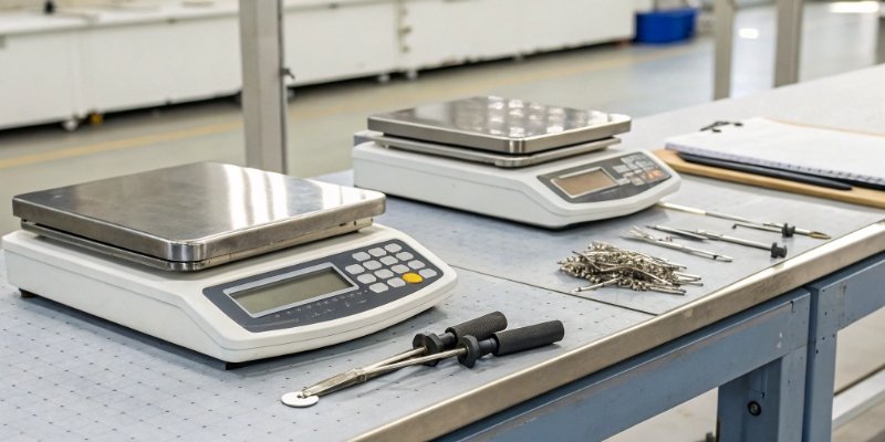 Bench Scales and Counting Scales for Business Efficiency A bench scale and a counting scale side-by-side on a workbench