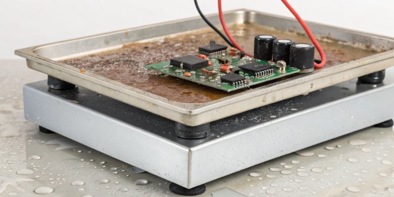 How Humidity Affects Scale Accuracy Diagram showing moisture affecting a scale's internal electronics