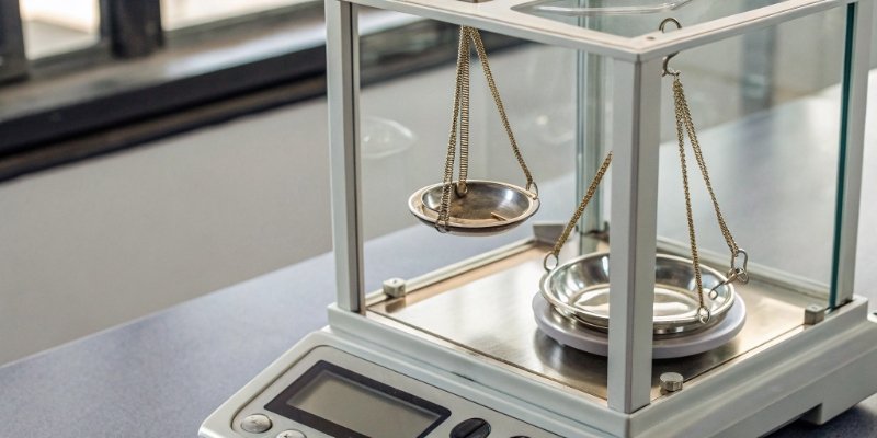 Close-up of an Analytical Balance A close-up shot of an analytical balance inside a draft shield