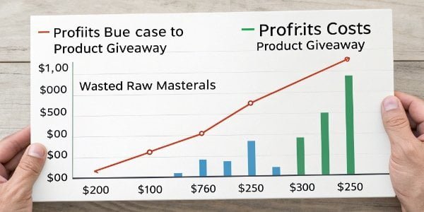 A chart showing profits decreasing due to product giveaway