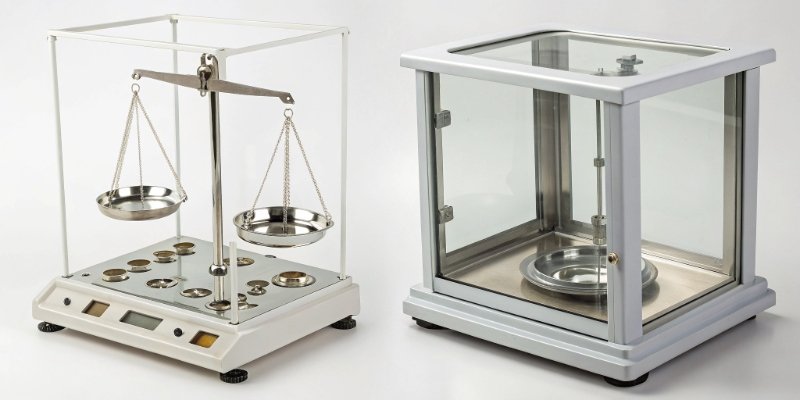 Comparing Top-Loading and Analytical Balances A side-by-side comparison chart of a top-loading and analytical balance