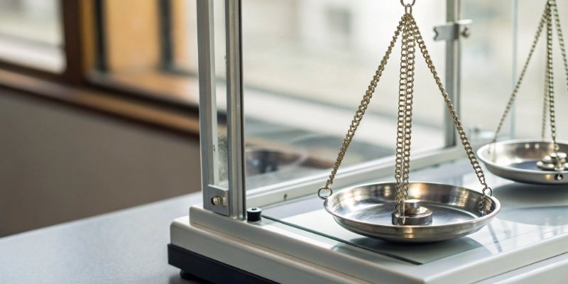 High-Precision Readout A close-up of an analytical balance's display showing four decimal places.