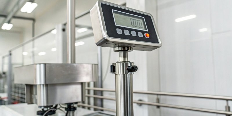 A close-up of a digital industrial scale display showing a precise weight measurement