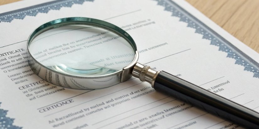 Requirements for a Certificate of Conformity A magnifying glass hovering over a certificate document
