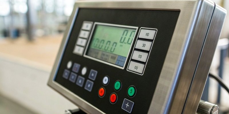 Weighing Indicator Display A close-up of a programmable weighing indicator's screen showing multiple weight values.