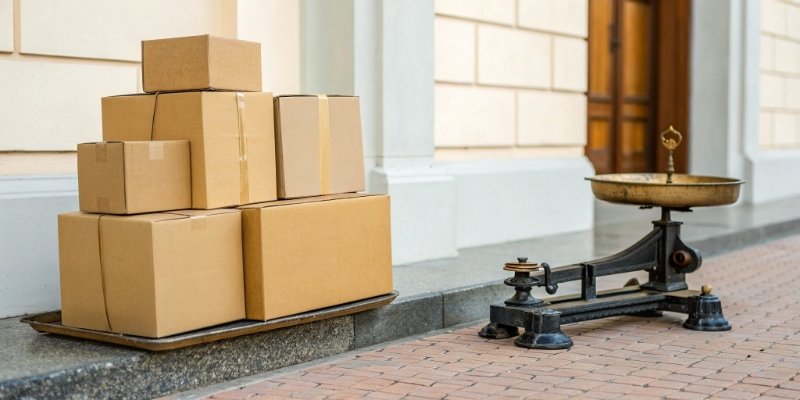 Different Ways to Overload a Scale An illustration showing different causes of scale overload: a single heavy box, a stack of boxes, and a box being dropped.