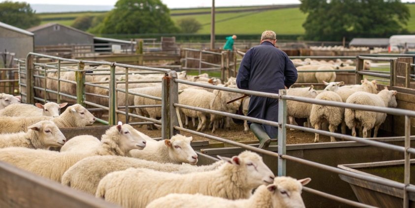 Sorting Sheep by Weight for Market Sale Sheep being sorted into pens based on weight for market.