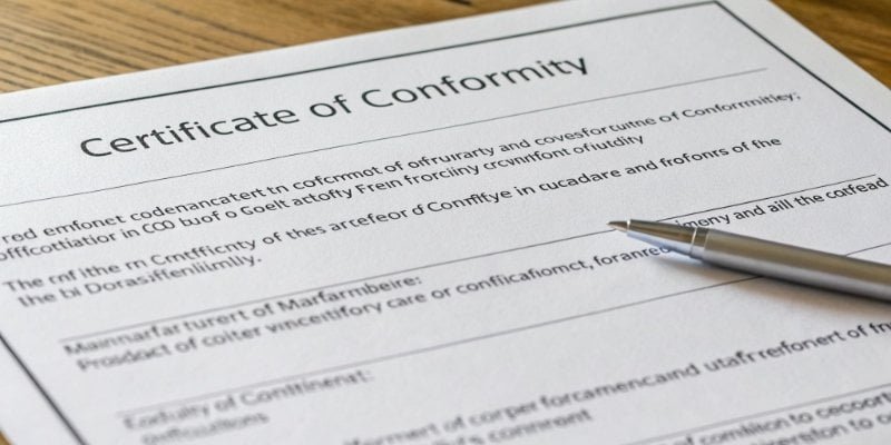 Valid Certificate Details An example of a well-formatted Certificate of Conformity showing all required fields.