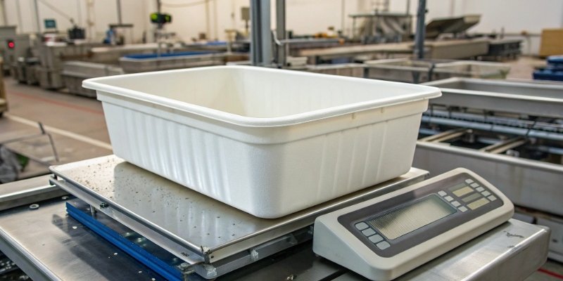 Measuring Tare Weight An empty container being weighed on an industrial scale to determine its tare weight