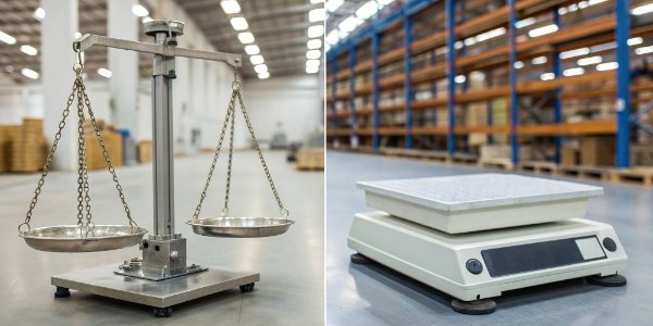Analytical Balance vs. Normal Weighing Balance An analytical balance in a lab and a normal bench scale in a warehouse