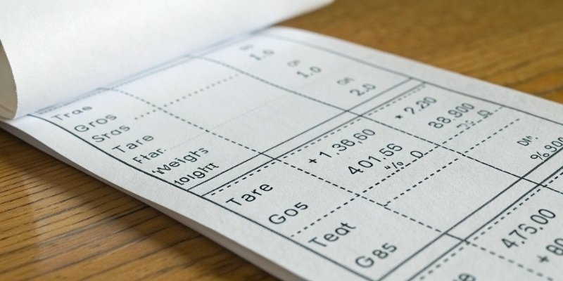 Receipt with Gross, Tare, and Net Weights A printed receipt clearly showing fields for Gross, Tare, and Net weight.