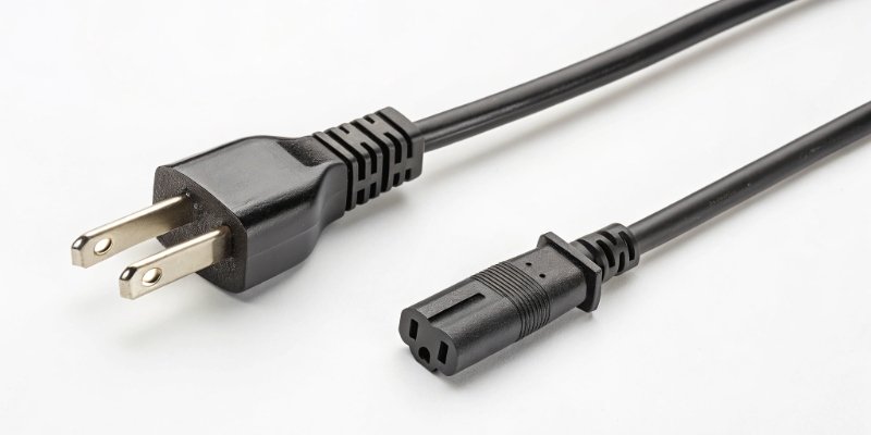 Comparing quality of replacement power cords A high-quality certified power cord next to a cheap one